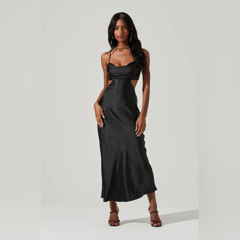 ASTR the Label Colette Midi Cutout Satin Dress, Black XS